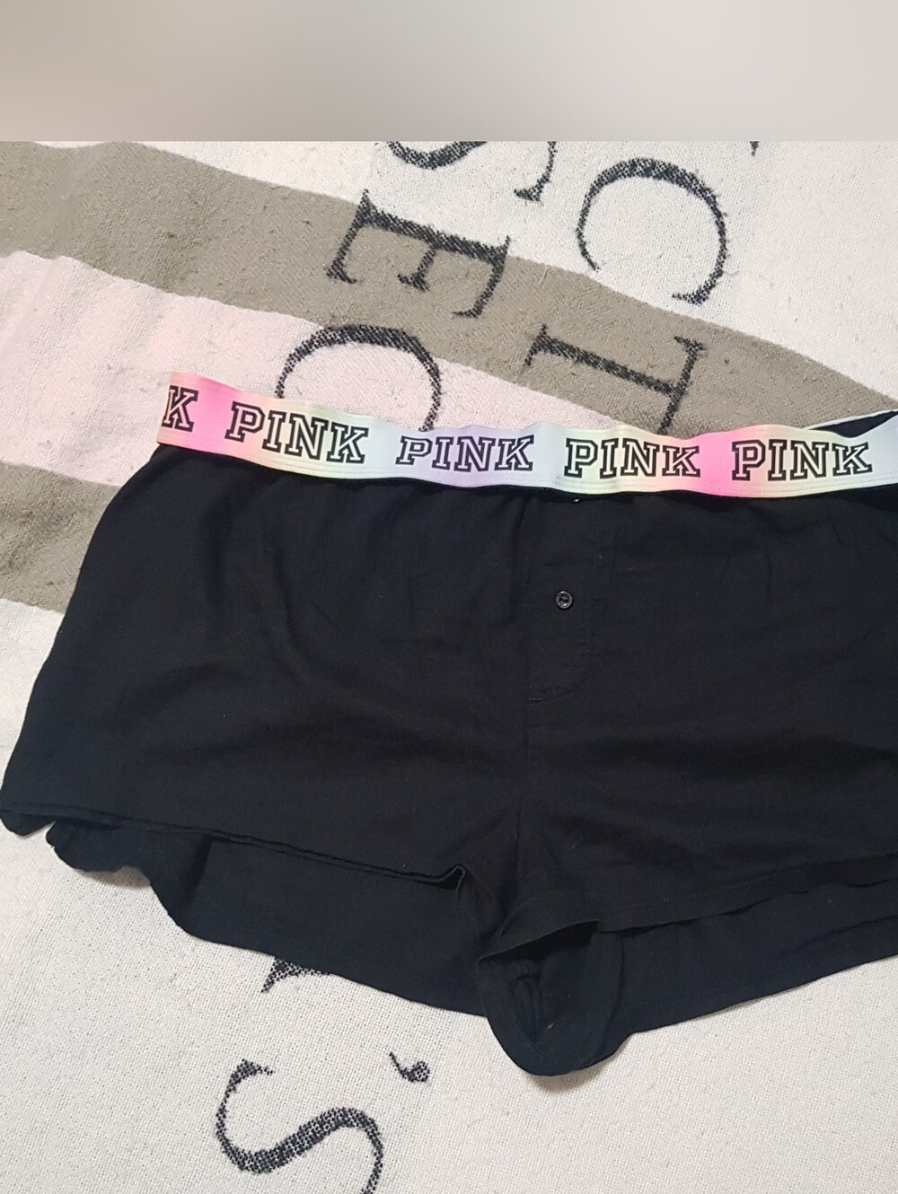PINK Victoria's Secret Black Lounge Shorts with White Logo